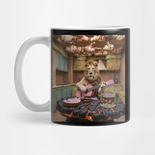 AI generated Lion playing guitar for goldfish Mug